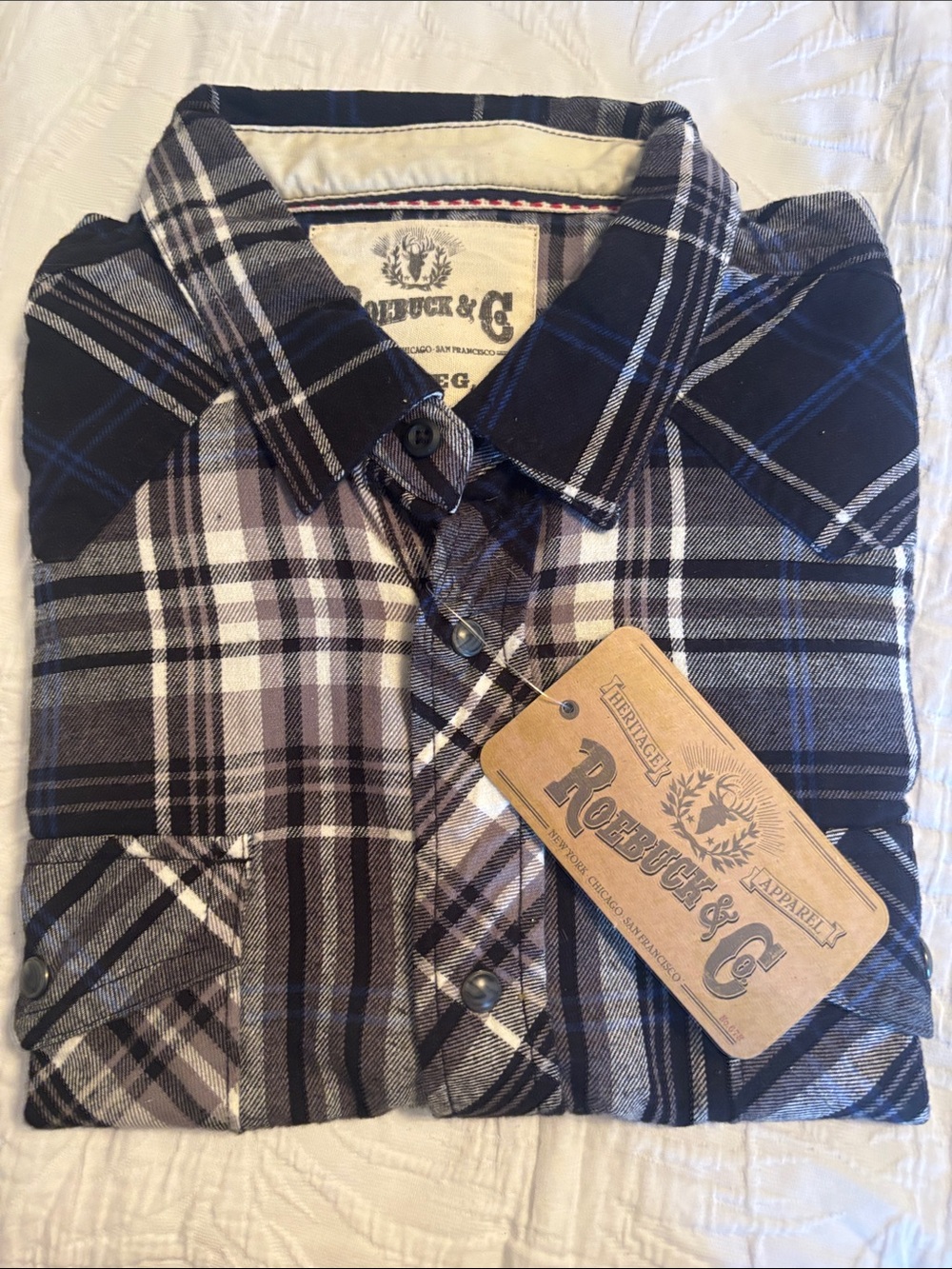 Men’s Black and White Plaid Snap-Up Flannel Shirt